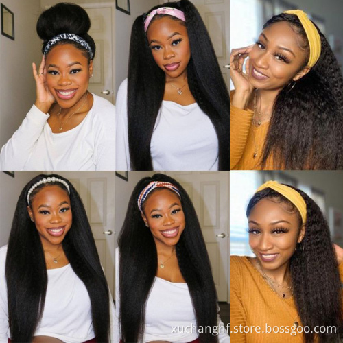 Full Cuticle Curly Headband Wigs Human Hair GlueLess None Lace 10A Virgin Peruvian Head Band Human Hair Wigs